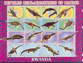Rwanda 2001 Dinosaurs perf sheetlet #2 (Reptiles Semi-Aquatiques et Marins) containing set of 16 x 50f values unmounted mint, stamps on dinosaurs, stamps on reptiles