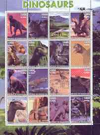 Somaliland 2001 Dinosaurs perf sheetlet #1 containing set of 16 values unmounted mint, stamps on dinosaurs, stamps on 