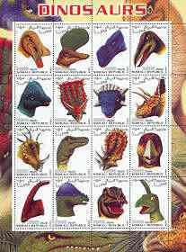 Somalia 2001 Dinosaurs perf sheetlet #1 containing set of 16 values (Heads only) unmounted mint, stamps on dinosaurs, stamps on 