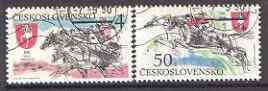 Czechoslovakia 199- Centenary of Pardubice Steeplechase set of 2 fine used, SG 3036-37*, stamps on horses, stamps on horse racing, stamps on 