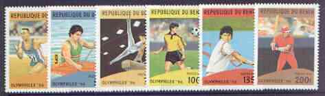 Benin 1996 Olymphilex 96 Stamp Exhibition perf set of 6 unmounted mint SG 1400-1405, stamps on olympics, stamps on stamp exhibitions, stamps on tennis, stamps on rowing, stamps on running, stamps on baseball, stamps on gymnastics, stamps on football, stamps on  gym , stamps on gymnastics, stamps on , stamps on sport