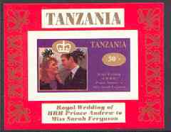 Tanzania 1986 Royal Wedding (Andrew & Fergie) the unissued 30s individual imperf deluxe sheet unmounted mint, stamps on , stamps on  stamps on royalty, stamps on  stamps on andrew, stamps on  stamps on fergie, stamps on  stamps on 