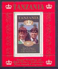 Tanzania 1986 Royal Wedding (Andrew & Fergie) the unissued 10s individual perf deluxe sheet opt'd SPECIMEN unmounted mint, stamps on royalty, stamps on andrew, stamps on fergie, stamps on 