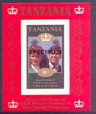 Tanzania 1986 Royal Wedding (Andrew & Fergie) the unissued 10s individual imperf deluxe sheet opt'd SPECIMEN unmounted mint, stamps on royalty, stamps on andrew, stamps on fergie, stamps on 