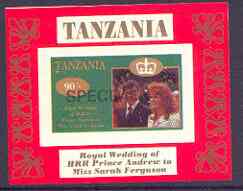 Tanzania 1986 Royal Wedding (Andrew & Fergie) the unissued 90s individual imperf deluxe sheet optd SPECIMEN unmounted mint, stamps on royalty, stamps on andrew, stamps on fergie, stamps on 