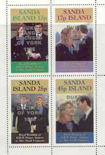Sanda Island 1986 Royal Wedding perf sheetlet of 4 opt'd Duke & Duchess of York in silver, unmounted mint, stamps on royalty, stamps on andrew & fergie