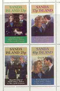Sanda Island 1986 Royal Wedding perf sheetlet of 4 optd Duke & Duchess of York in gold, unmounted mint, stamps on royalty, stamps on andrew & fergie