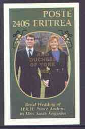 Eritrea 1986 Royal Wedding imperf deluxe sheet (240s) opt'd Duke & Duchess of York in gold, unmounted mint, stamps on , stamps on  stamps on royalty, stamps on  stamps on andrew & fergie