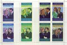 Grunay 1986 Royal Wedding perf sheetlet of 4 opt'd Duke & Duchess of York in gold, the set of 3 progressive proofs only, comprising two x 3-colour combinations plus completed design, (the remaining proofs were damaged by water at the printers) 12 proofs unmounted mint, stamps on royalty, stamps on andrew & fergie