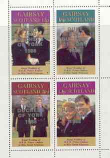 Gairsay 1986 Royal Wedding perf sheetlet of 4 optd Duke & Duchess of York in silver, unmounted mint, stamps on royalty, stamps on andrew & fergie