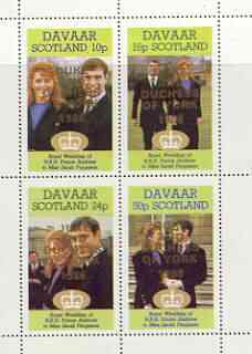 Davaar Island 1986 Royal Wedding perf sheetlet of 4 optd Duke & Duchess of York in gold, unmounted mint, stamps on royalty, stamps on andrew & fergie