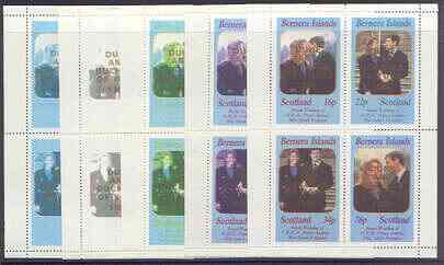Bernera 1986 Royal Wedding perf sheetlet of 4 optd Duke & Duchess of York in gold, the set of 5 progressive proofs, comprising single colour, 2-colour, two x 3-colour com..., stamps on royalty, stamps on andrew & fergie