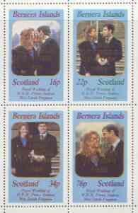 Bernera 1986 Royal Wedding perf set of 4 optd Duke & Duchess of York in gold, unmounted mint, stamps on royalty, stamps on andrew & fergie