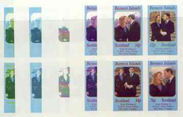 Bernera 1986 Royal Wedding imperf sheetlet of 4, the set of 5 progressive proofs, comprising single colour, 2-colour, two x 3-colour combinations plus completed design (2..., stamps on royalty, stamps on andrew & fergie