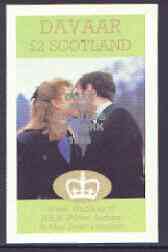 Davaar Island 1986 Royal Wedding imperf deluxe sheet (Â£2 value) opt'd Duke & Duchess of York in silver unmounted mint, stamps on royalty, stamps on andrew & fergie