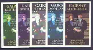 Gairsay 1986 Royal Wedding imperf souvenir sheet (\A31 value) optd Duke & Duchess of York in silver, the set of 5 progressive proofs, comprising single colour, 2-colour, ..., stamps on royalty, stamps on andrew & fergie