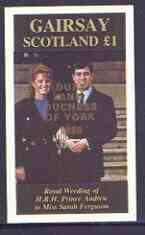 Gairsay 1986 Royal Wedding imperf souvenir sheet (Â£1 value) opt'd Duke & Duchess of York in gold unmounted mint, stamps on royalty, stamps on andrew & fergie