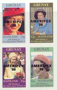 Grunay 1986 Queen's 60th Birthday imperf sheetlet of 4 with AMERIPEX opt in black unmounted mint, stamps on , stamps on  stamps on royalty, stamps on  stamps on 60th birthday, stamps on  stamps on stamp exhibitions