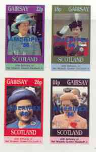 Gairsay 1986 Queens 60th Birthday imperf sheetlet containing 4 values with AMERIPEX opt in blue unmounted mint, stamps on royalty, stamps on 60th birthday, stamps on stamp exhibitions