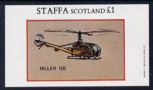 Staffa 1982 Helicopters #4 (Hiller 12E) imperf souvenir sheet (Â£1 value) unmounted mint, stamps on aviation    helicopter
