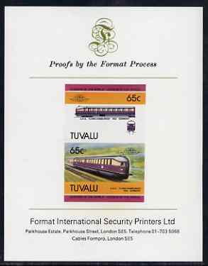 Tuvalu 1985 Locomotives #5 (Leaders of the World) 65c 'Flying Hamburger' imperf se-tenant proof pair mounted on Format International proof card (as SG 352a), stamps on railways