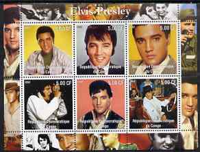 Congo 2002 Elvis Presley perf sheetlet #2 containing set of 6 values unmounted mint, stamps on personalities, stamps on elvis, stamps on music, stamps on films, stamps on entertainments, stamps on pops