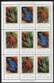 Abkhazia 2000 Frogs & Toads #1 perf sheetlet of 9 containing 3 se-tenant strips of 3 unmounted mint, stamps on animals, stamps on reptiles, stamps on frogs