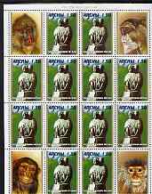 Abkhazia 2000 Statue of Primate perf sheetlet containing 4 se-tenant blocks of 4 (12 x 1.50 stamps plus 4 label) unmounted mint, stamps on animals, stamps on apes, stamps on statues