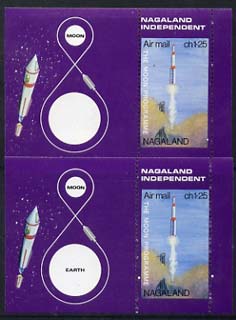 Nagaland 1969 The Moon programme 1ch25 m/sheet perf on two sides only (horiz perfs omitted), unmounted mint, stamps on space
