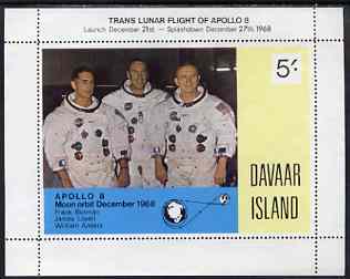 Davaar Island 1968 Apollo 8 Moon Flight 5s m/sheet (without gum), stamps on space