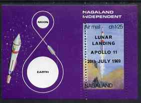 Nagaland 1969 The Moon programme 1ch25 m/sheet optd Lunar Landing Apollo 11 imperf on two sides only (horiz perfs omitted) unmounted mint, stamps on space