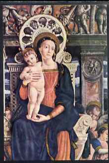 Postcard of Madonna and Child (detail) by Andrea Mantegna in full colour, unused, stamps on arts, stamps on mantegna
