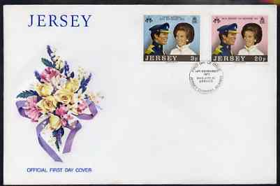 Jersey 1973 Royal Wedding set of 2 on commem cover with first day cancel SG 97-8, stamps on royalty, stamps on anne & mark