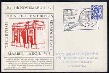 Postmark - Great Britain 1967 cover for Britsh Philatelic Exhibition (4th Day with Marble Arch in red) with Magnifier illustrated cancel (cover slightly grubby), stamps on stamp exhibitions, stamps on postal