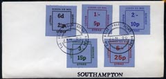 Great Britain 1971 Postal Strike cover bearing set of 5 dual currency Europa Air mail Letter Strike Labels cancelled 'The Great Post Office Strike' endorsed 'Southampton', stamps on , stamps on  stamps on strike, stamps on  stamps on cinderella, stamps on  stamps on europa