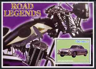 Afghanistan 2001 Road Legends perf m/sheet (Mercedes Car & Cotton motorcycle) unmounted mint, stamps on motorbikes, stamps on cars