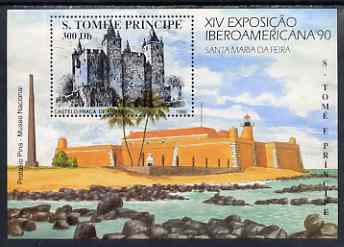 St Thomas & Prince Islands 1990 Iberoamericana '90 Stamp Exhibition perf m/sheet (Armas Castle) unmounted mint, stamps on castles, stamps on stamp exhibitions