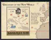 Bahamas 1988 500th Anniversary of Discovery of America by Columbus (1st issue) perf m/sheet (Map) unmounted mint, SG MS 823, stamps on explorers, stamps on columbus, stamps on maps