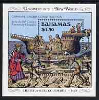 Bahamas 1989 500th Anniversary of Discovery of America by Columbus (2nd issue) perf m/sheet (Caravel under Construction) unmounted mint, SG MS 848, stamps on explorers, stamps on columbus, stamps on ships