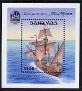 Bahamas 1991 500th Anniversary of Discovery of America by Columbus (4th issue) perf m/sheet (Sighting Land) unmounted mint, SG MS 912, stamps on explorers, stamps on columbus, stamps on ships