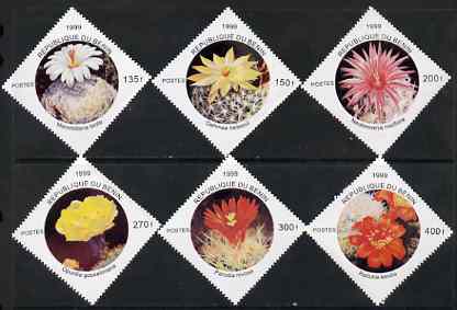 Benin 1999 Cactus Flowers diamond-shaped set of 6 unmounted mint, stamps on flowers, stamps on cacti