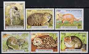 Cambodia 1996 Wild Cats perf set of 6 unmounted mint, SG 1509-14, stamps on cats, stamps on caracal