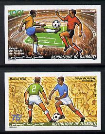 Djibouti 1986 Football World Cup imperf set of 2 from limited printing unmounted mint as SG 973-4, stamps on football, stamps on sport