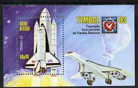 Guinea - Bissau 1983 Tembal 83 Stamp Exhibition perf m/sheet (Shuttle, Concorde, Balloon & Basle Dove) unmounted mint, stamps on concorde, stamps on aviation, stamps on balloons, stamps on shuttle, stamps on stamp on stamp, stamps on doves, stamps on stamp exhibitions, stamps on stamponstamp