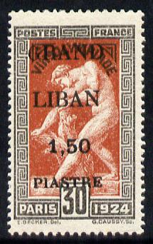 Lebanon 1924 Olympic Games 1p50 on 30c mounted mint example with small G in Grand c \A320 as normal (SG 20var), stamps on olympics  sport