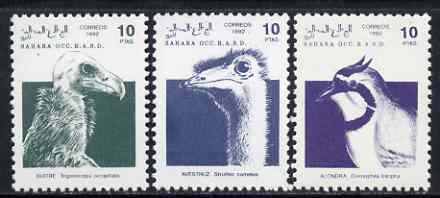 Sahara Republic 1992 Birds, the 3 values from def set unmounted mint, stamps on birds, stamps on ostrich, stamps on birds of prey