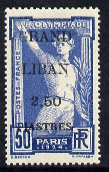 Lebanon 1924 Olympic Games 2p50 on 50c mounted mint example with small G in Grand c \A320 as normal (SG 21var), stamps on olympics  sport