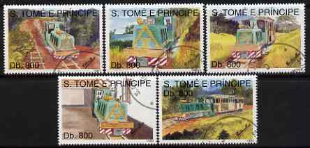St Thomas & Prince Islands 1993 Railways perf set of 5 very fine cto used, stamps on railways, stamps on 