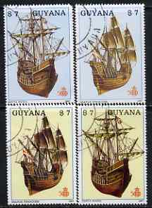 Guyana 1987 Early Ships (Santa Maria & Grande Francoise) perf set of 4 very fine cto used, stamps on ships, stamps on columbus
