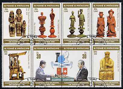 St Thomas & Prince Islands 1981 Chess perf set of 8, fine cto used, Mi 703-10, stamps on chess